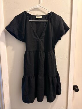 Black V-Neck Tiered Women's Dress